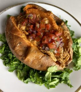 BBQ Chicken Stuffed Sweet Potatoes with Pico de Gallo